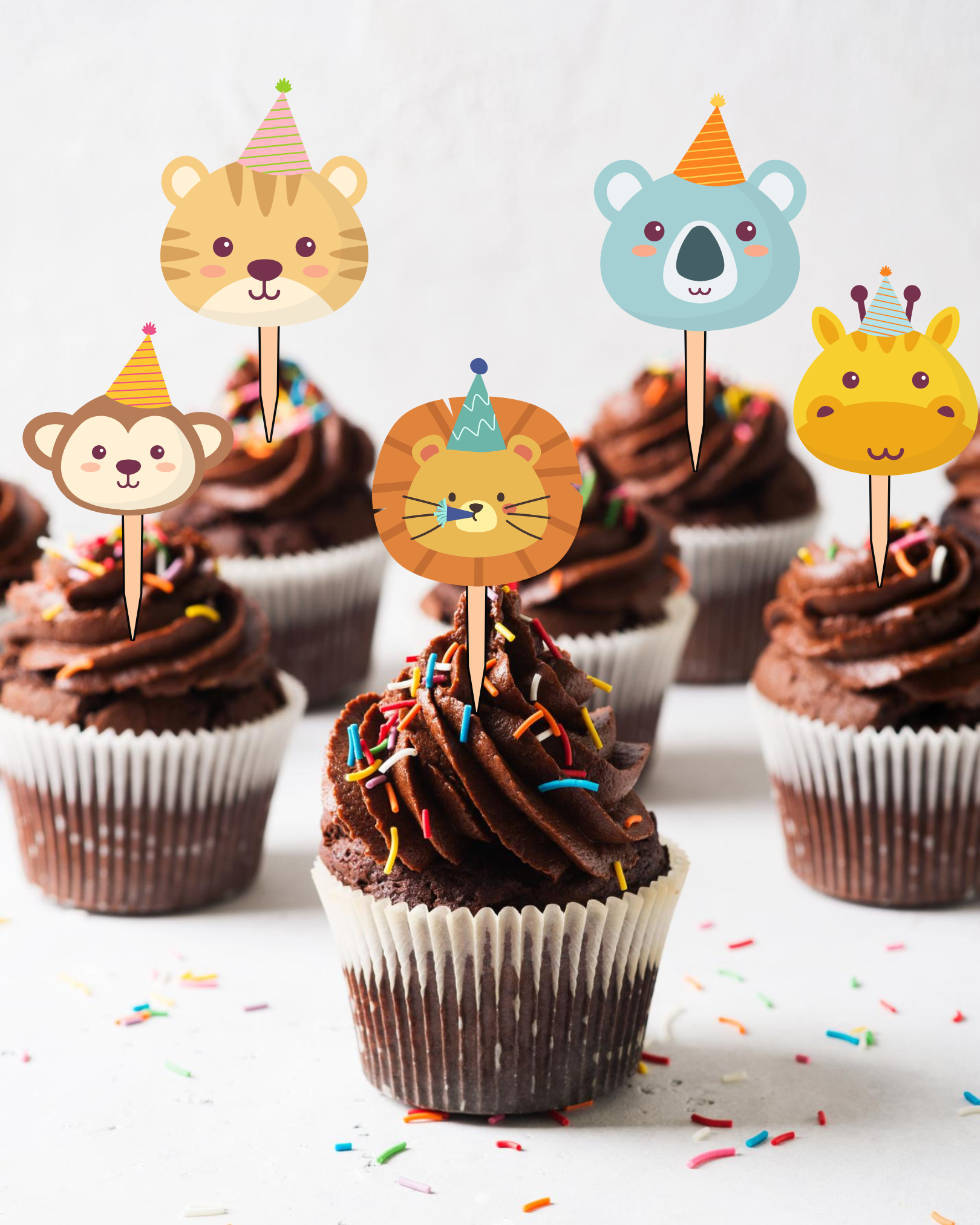 Party Animals Cupcake Toppers | Molly Moo